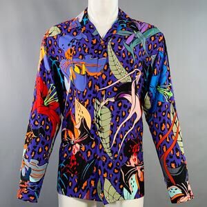 Size M Multi Color Floral Animal Print Rayon One Pocket Long Sleeve Shirt
